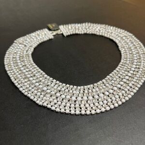 Vintage Marie Ferra Rhinestone Necklace White Silver Evening Statement Vtg NEW